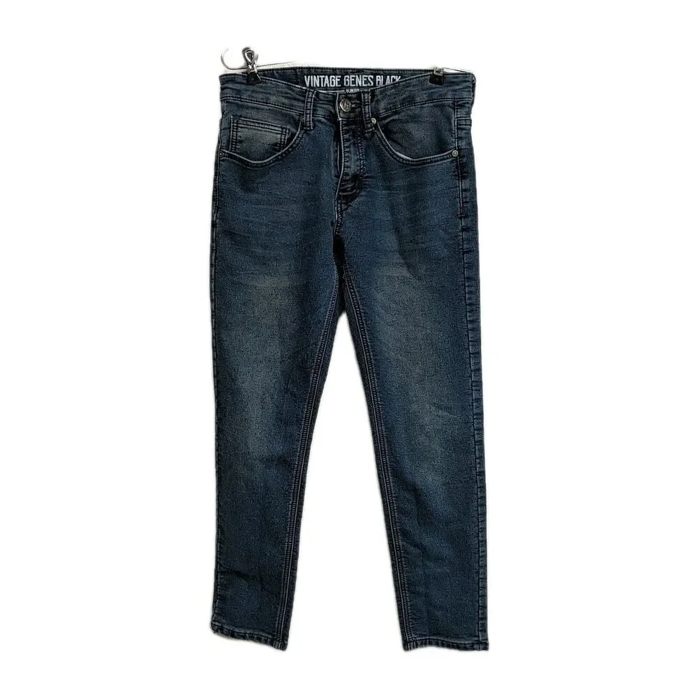 Vintage Genes Black VGB Jeans Men W28 L30 Slim Fit Dark Wash Blue - Picture 2 of 13